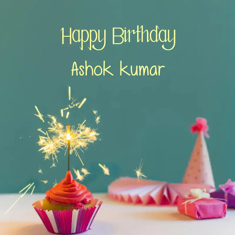 Happy Birthday Ashok kumar Sparking Cupcake Card